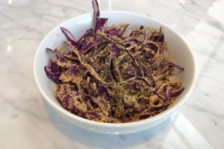 Photo: Broccoli Artichoke Cream Sauce w/ Red Cabbage “Noodles”