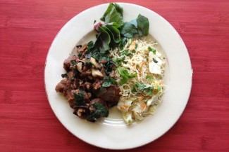 Photo: Smoked Vegetarian Sausage with Swiss Chard & Shiitake Mushrooms