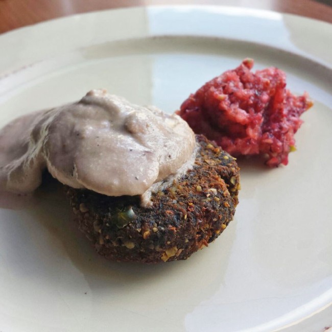 Photo: Mock Turkey Patty with Mushroom Gravy