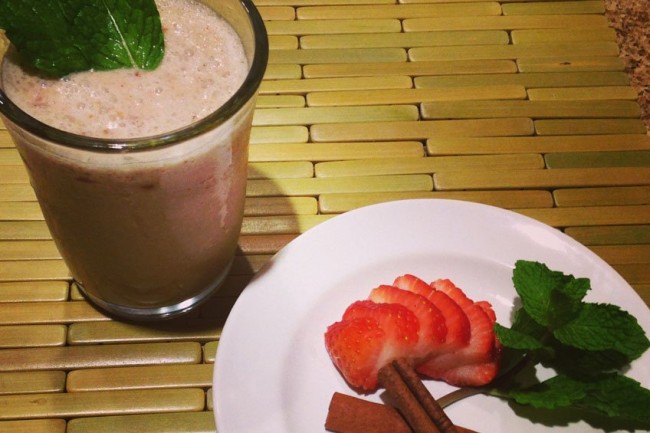 Photo: Strawberry Mint Smoothie with Fresh Strawberries, Cinnamon, and Mint