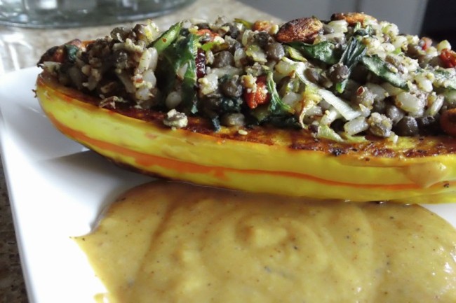 Photo: Stuffed Delicata Squash with Chickpea Gravy