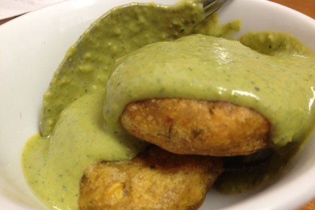 Photo: Tofu Dipping Sauce on Corn Fritters