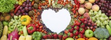 Photo: Fruits, Vegetables and Nuts form the outline of a Heart